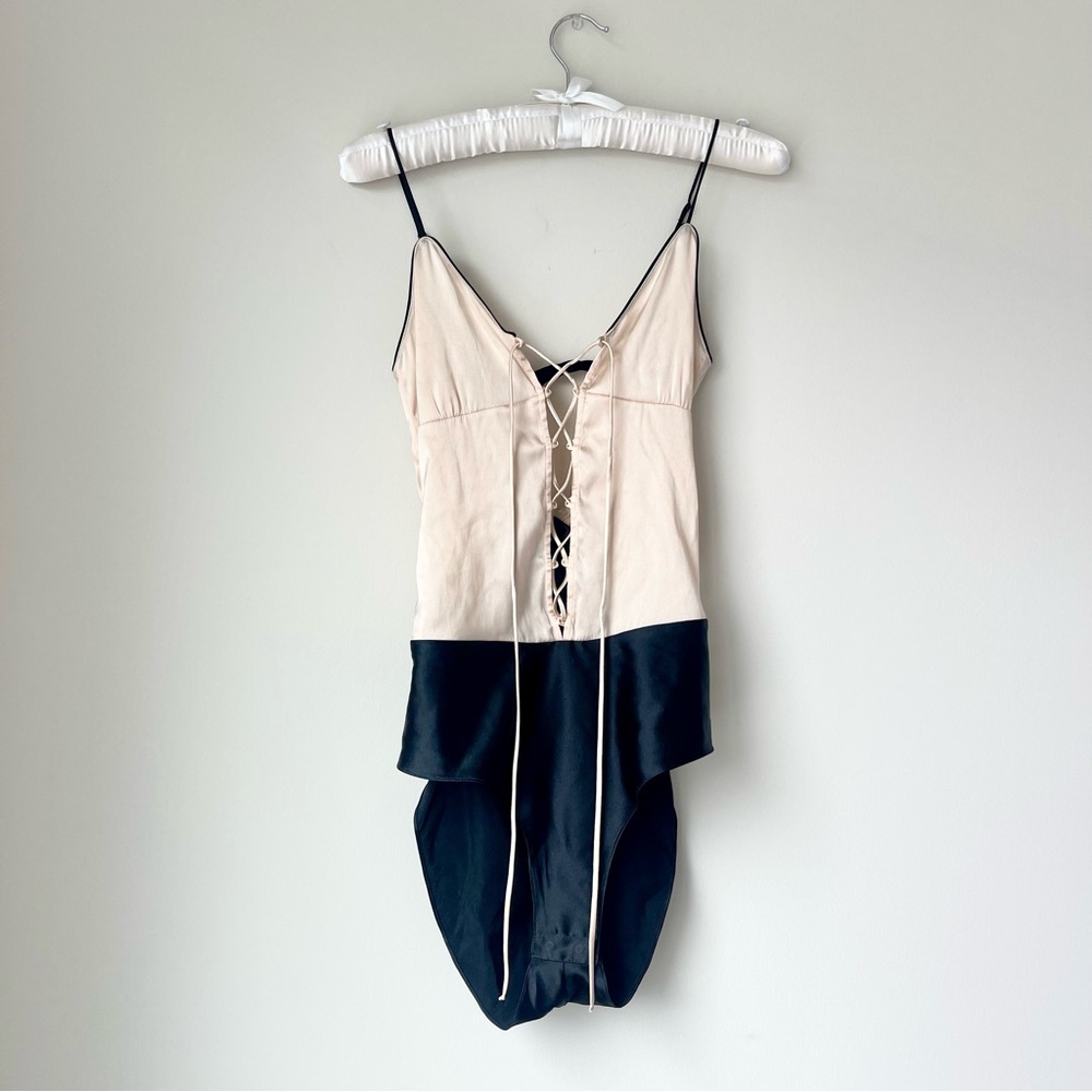 Kiki de montparnasse Silk Lace-Up Bodysuit